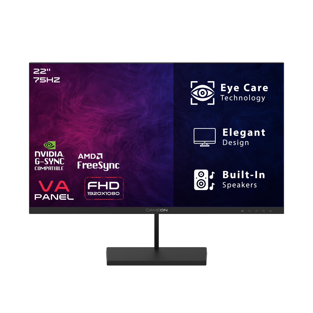GAMEON GB22F75 Basic Series Gaming Monitor 21.45 inch, 1920x1080 FHD VA Panel, 75Hz, 5ms, HDMI 1.4, Adaptive-Sync, Built-in Speakers - Black