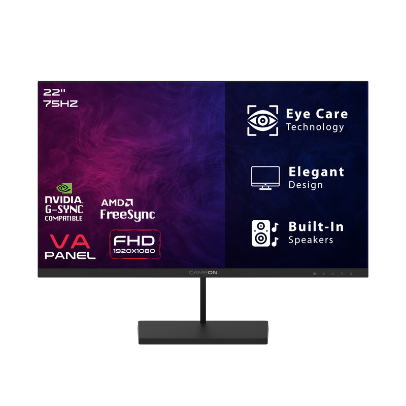GAMEON GB22F75 Basic Series Gaming Monitor 21.45 inch, 1920x1080 FHD VA Panel, 75Hz, 5ms, HDMI 1.4, Adaptive-Sync, Built-in Speakers - Black