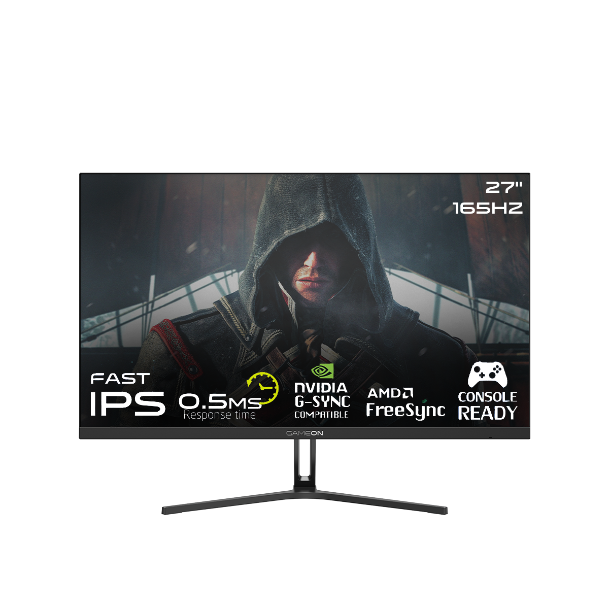 GAMEON GOVE127FHD165IPS 27 Inch Gaming Monitor, FHD, 165Hz, 0.5ms, Flat Panel, IPS, Edge-lit LED Flat Screen, Flicker Free, Adaptive Sync and Free Sync, HDMI 2.1, PS5 Compatible, Black