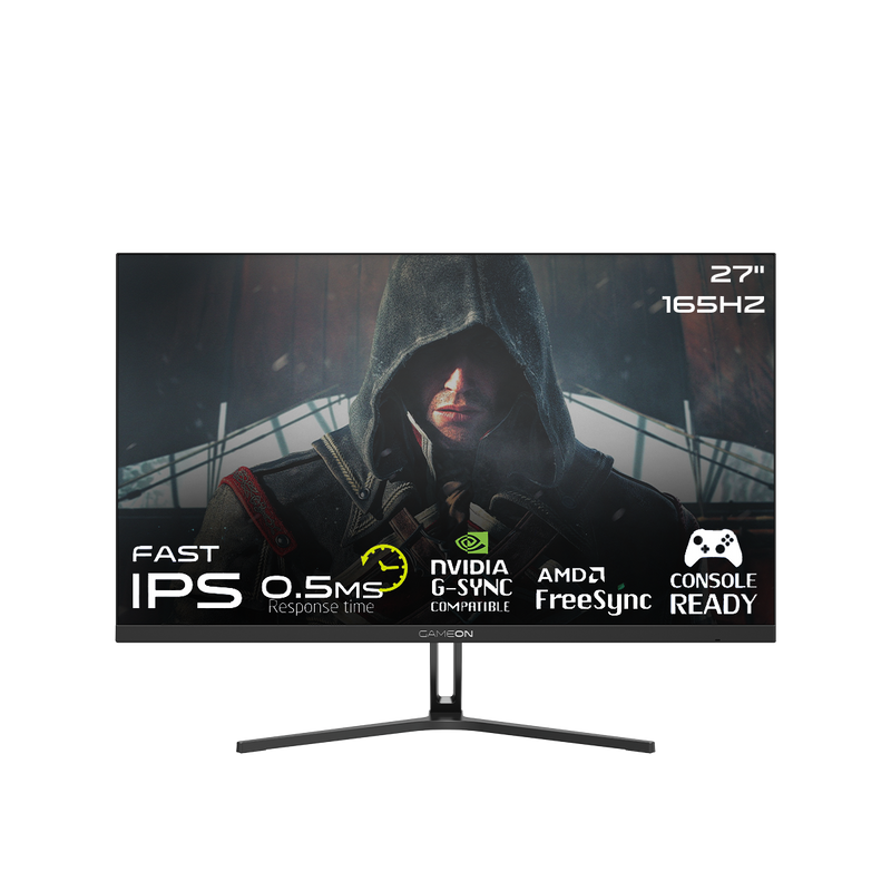 GAMEON GOVE127FHD165IPS 27 Inch Gaming Monitor, FHD, 165Hz, 0.5ms, Flat Panel, IPS, Edge-lit LED Flat Screen, Flicker Free, Adaptive Sync and Free Sync, HDMI 2.1, PS5 Compatible, Black