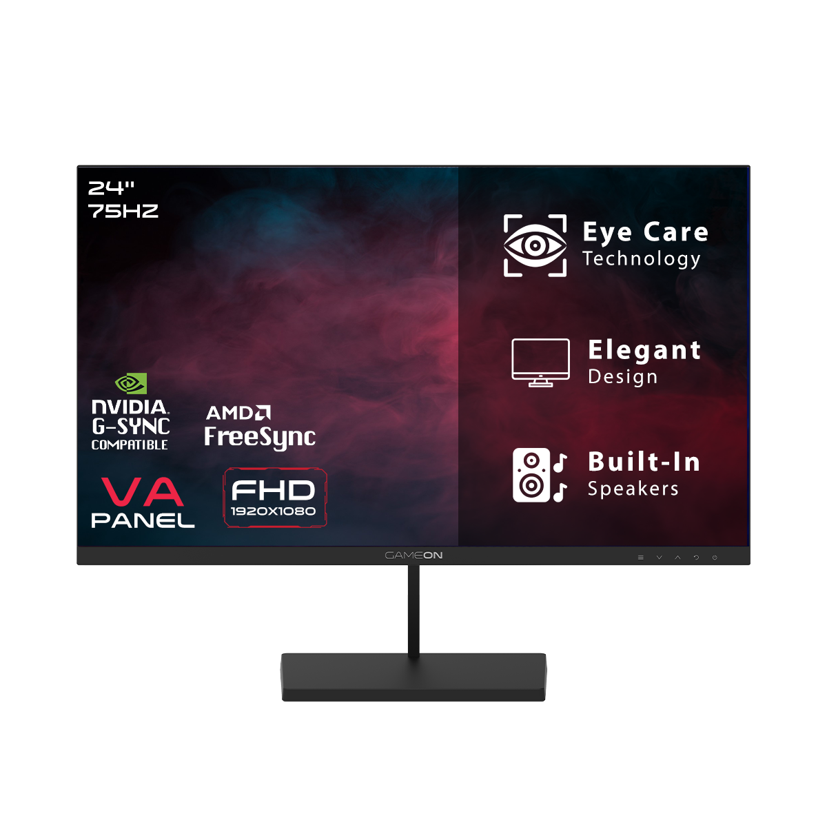 GAMEON GB24F75 Basic Series Gaming Monitor 23.8 inch, 1920x1080 FHD VA Panel, 75Hz, 5ms, HDMI 1.4, Adaptive-Sync, Built-in Speakers - Black