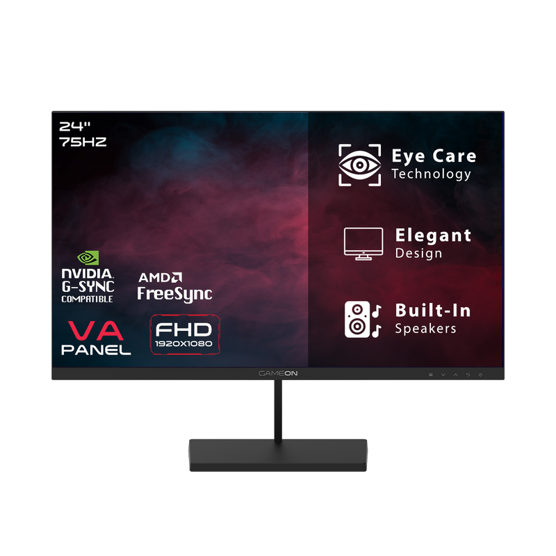 GAMEON GB24F75 Basic Series Gaming Monitor 23.8 inch, 1920x1080 FHD VA Panel, 75Hz, 5ms, HDMI 1.4, Adaptive-Sync, Built-in Speakers - Black