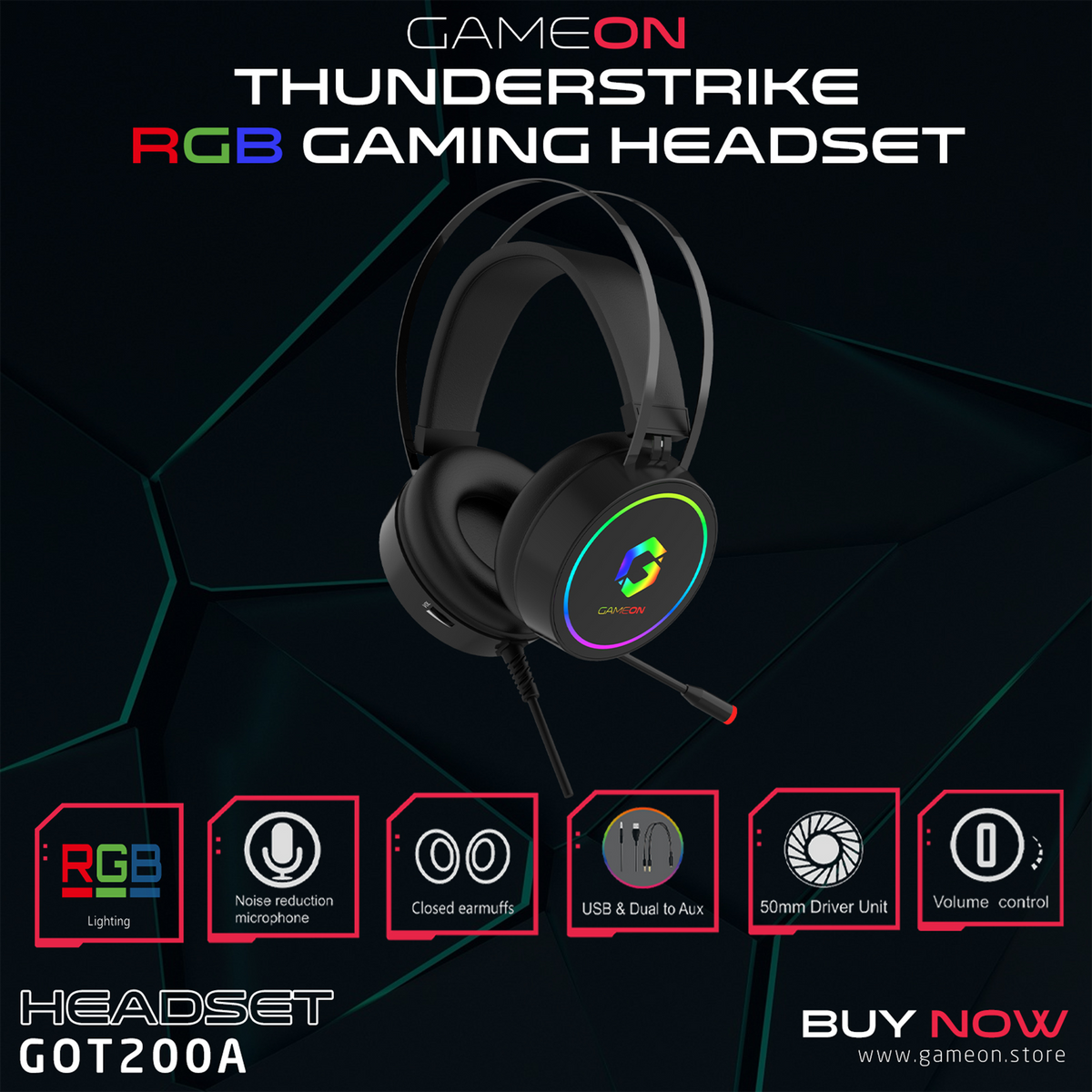 GAMEON GOT200A Thunderstrike RGB Gaming Headset - Black