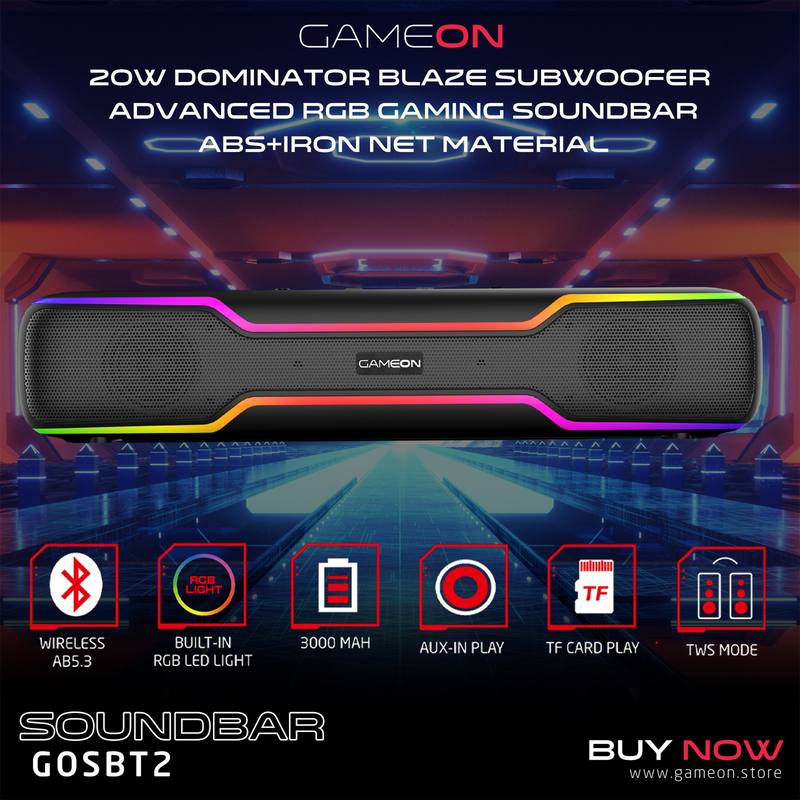 GAMEON Dominator Blaze Wireless RGB Gaming Soundbar - Black