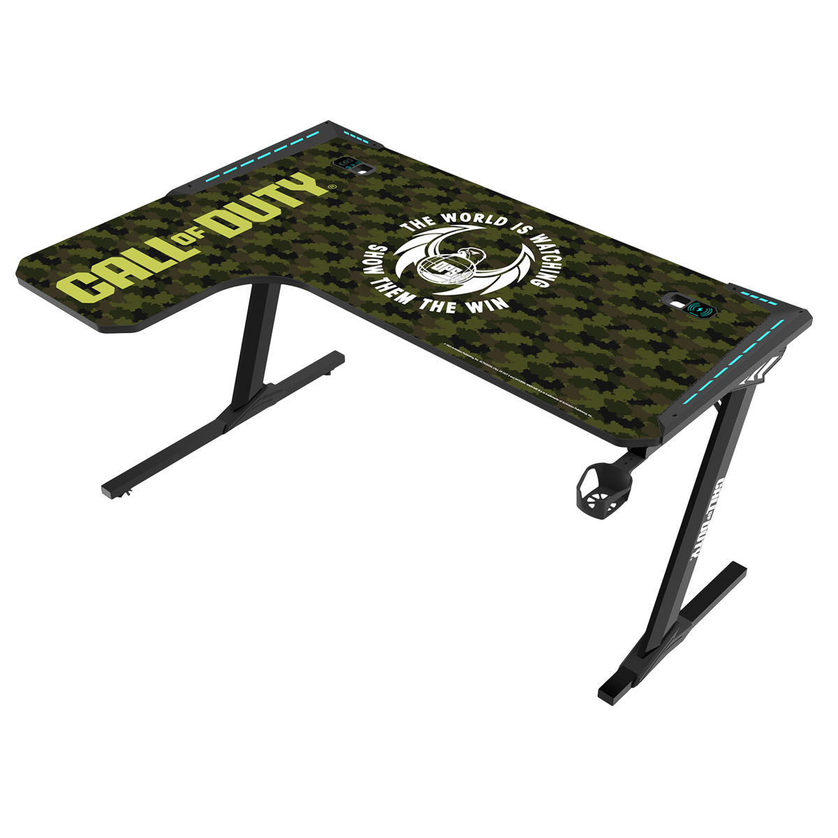 Call Of Duty (COD) Phantom XL-L Series L-Shaped RGB Flowing Light Gaming Desk With Mouse pad, Headphone Hook, Cup Holder, Cable Management, Gamepad Holder, Qi Wireless Charger & USB Hub - Black/Green