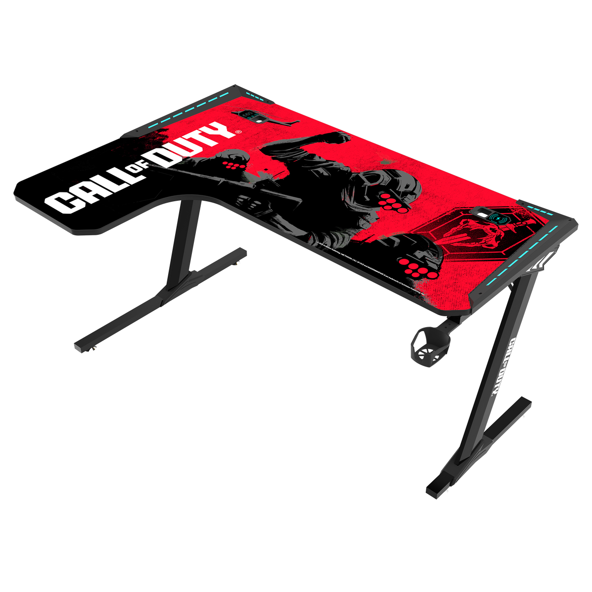 Call Of Duty (COD) Phantom XL-L Series L-Shaped RGB Flowing Light Gaming Desk With Mouse pad, Headphone Hook, Cup Holder, Cable Management, Gamepad Holder, Qi Wireless Charger & USB Hub - Black/Red