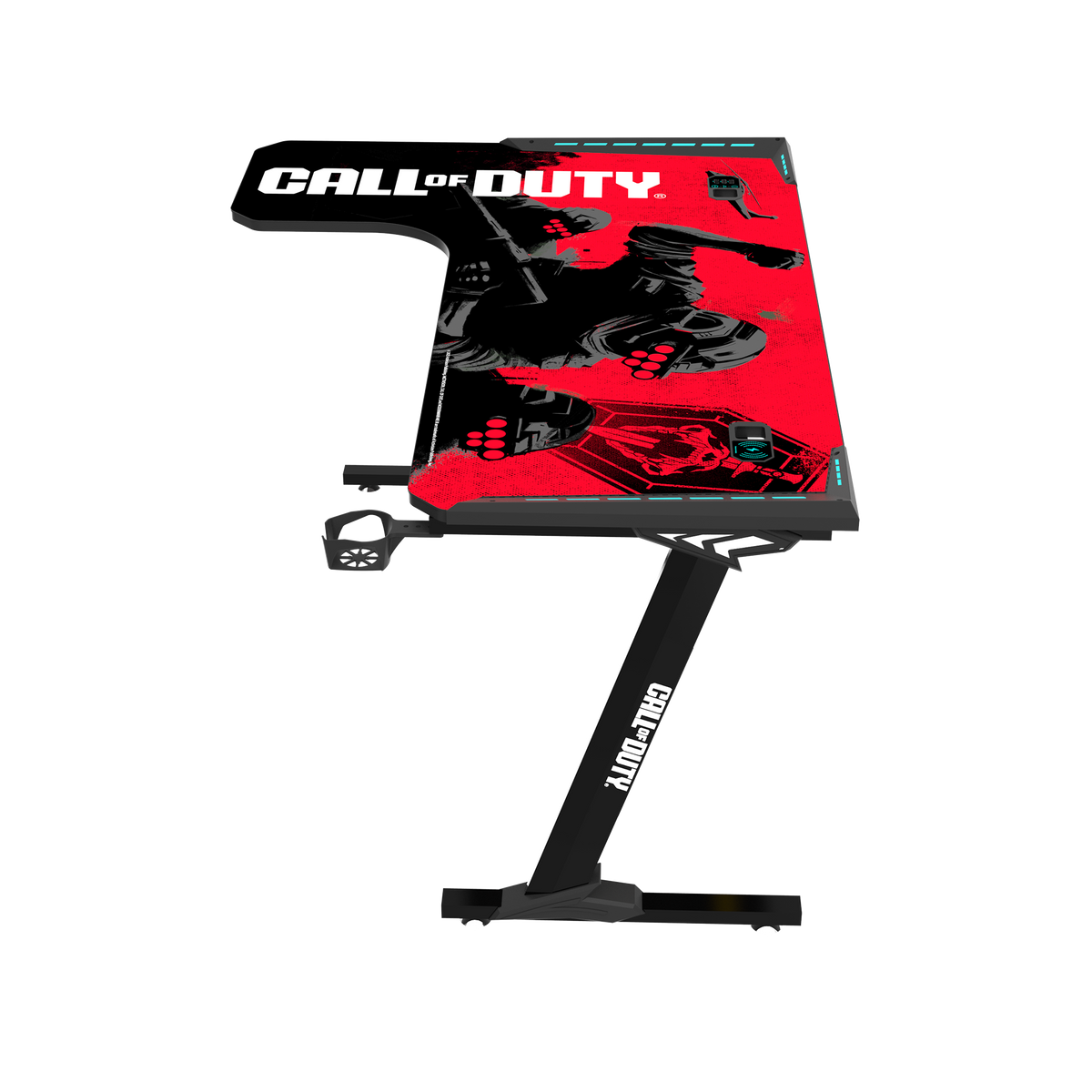 Call Of Duty (COD) Phantom XL-L Series L-Shaped RGB Flowing Light Gaming Desk With Mouse pad, Headphone Hook, Cup Holder, Cable Management, Gamepad Holder, Qi Wireless Charger & USB Hub - Black/Red