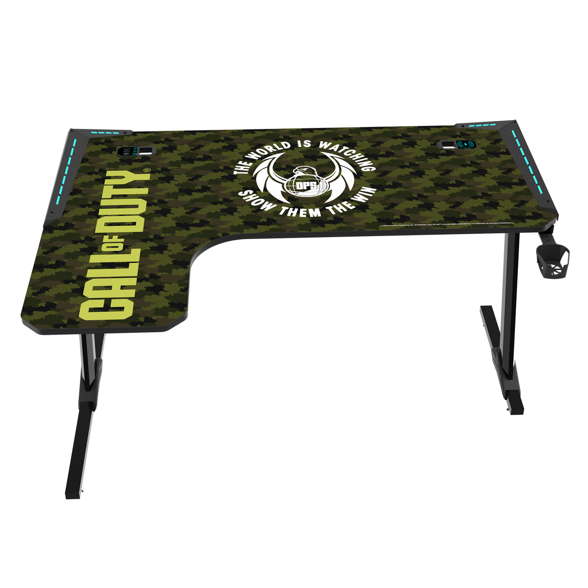 Call Of Duty (COD) Phantom XL-L Series L-Shaped RGB Flowing Light Gaming Desk With Mouse pad, Headphone Hook, Cup Holder, Cable Management, Gamepad Holder, Qi Wireless Charger & USB Hub - Black/Green