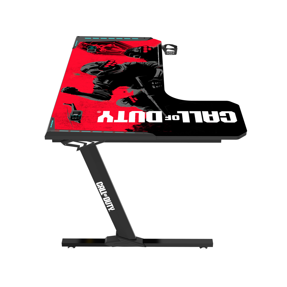 Call Of Duty (COD) Phantom XL-L Series L-Shaped RGB Flowing Light Gaming Desk With Mouse pad, Headphone Hook, Cup Holder, Cable Management, Gamepad Holder, Qi Wireless Charger & USB Hub - Black/Red