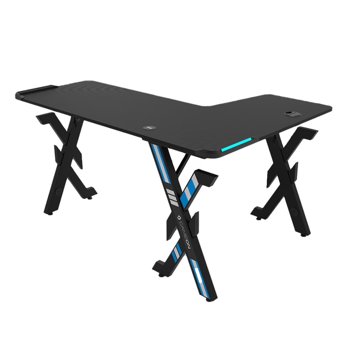 Gameon Elite Series L-Shaped Gaming Desk With USB powered LED Lightning With Remote Control And 15W Qi Charger (Dimensions 160 CM X 100 CM x 60CM )