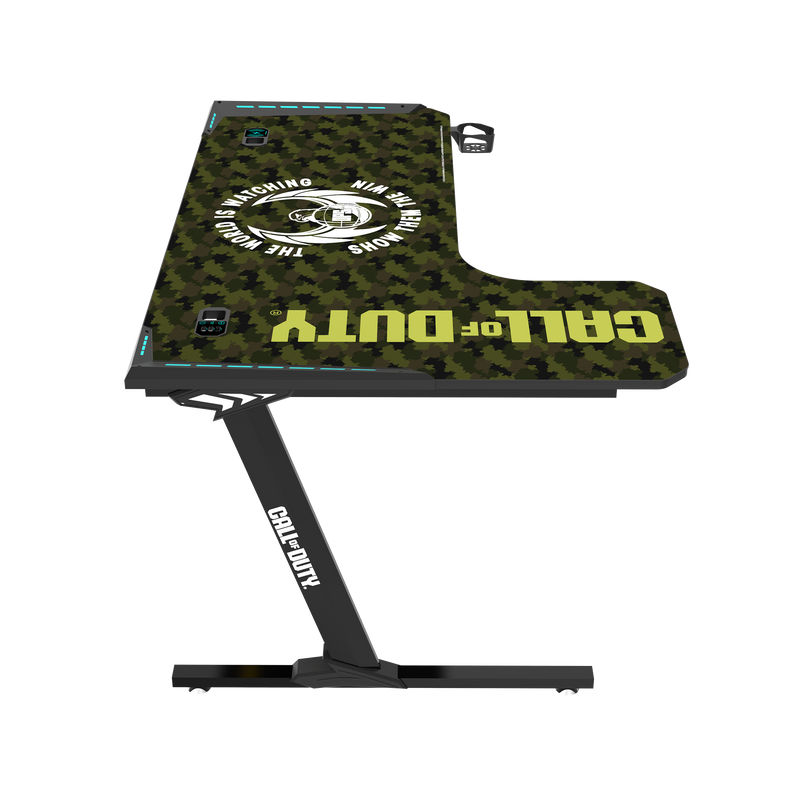 Call Of Duty (COD) Phantom XL-L Series L-Shaped RGB Flowing Light Gaming Desk With Mouse pad, Headphone Hook, Cup Holder, Cable Management, Gamepad Holder, Qi Wireless Charger & USB Hub - Black/Green