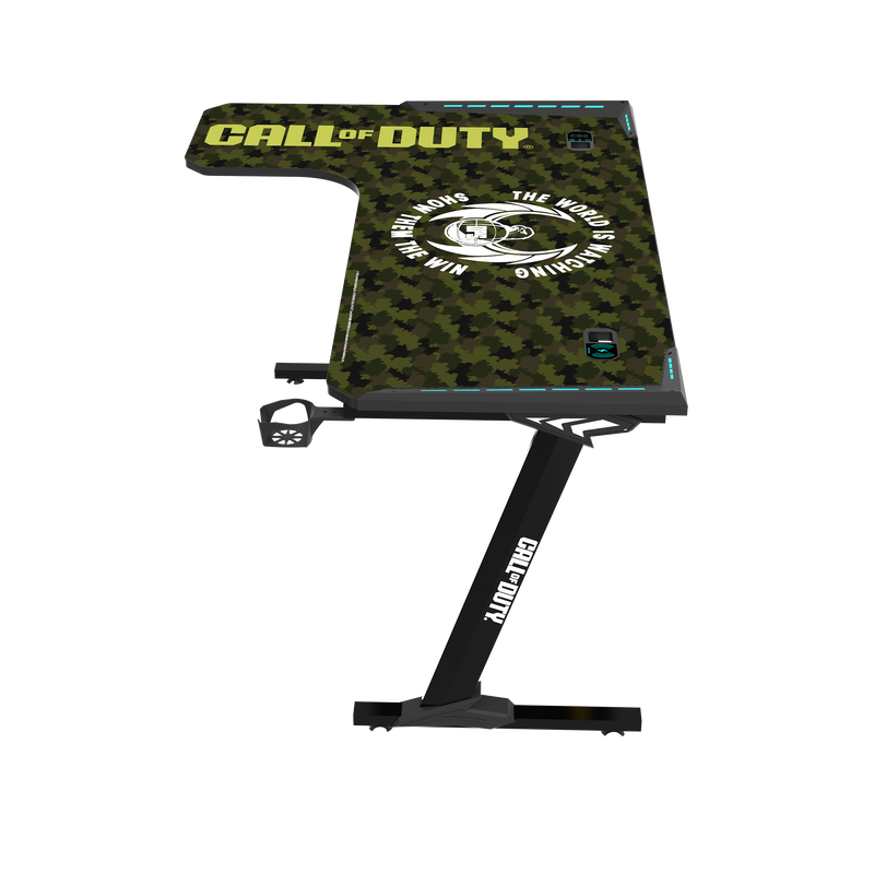 Call Of Duty (COD) Phantom XL-L Series L-Shaped RGB Flowing Light Gaming Desk With Mouse pad, Headphone Hook, Cup Holder, Cable Management, Gamepad Holder, Qi Wireless Charger & USB Hub - Black/Green