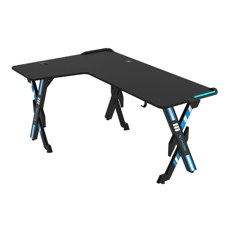 Gameon Elite Series L-Shaped Gaming Desk With USB powered LED Lightning With Remote Control And 15W Qi Charger (Dimensions 160 CM X 100 CM x 60CM )