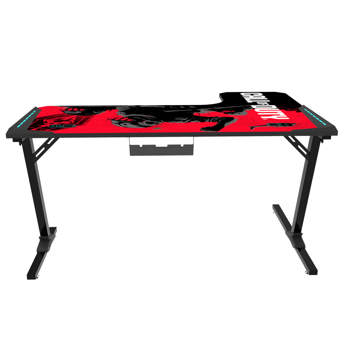 Call Of Duty (COD) Phantom XL-L Series L-Shaped RGB Flowing Light Gaming Desk With Mouse pad, Headphone Hook, Cup Holder, Cable Management, Gamepad Holder, Qi Wireless Charger & USB Hub - Black/Red