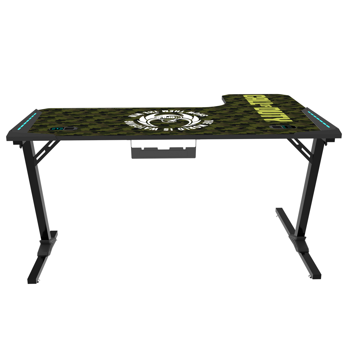 Call Of Duty (COD) Phantom XL-L Series L-Shaped RGB Flowing Light Gaming Desk With Mouse pad, Headphone Hook, Cup Holder, Cable Management, Gamepad Holder, Qi Wireless Charger & USB Hub - Black/Green