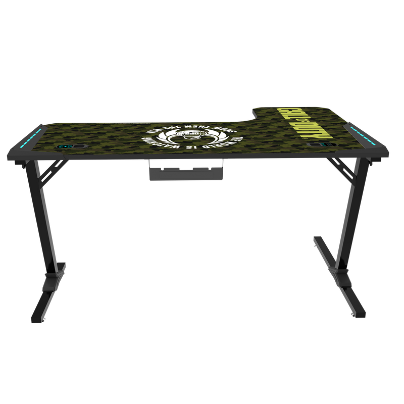 Call Of Duty (COD) Phantom XL-L Series L-Shaped RGB Flowing Light Gaming Desk With Mouse pad, Headphone Hook, Cup Holder, Cable Management, Gamepad Holder, Qi Wireless Charger & USB Hub - Black/Green