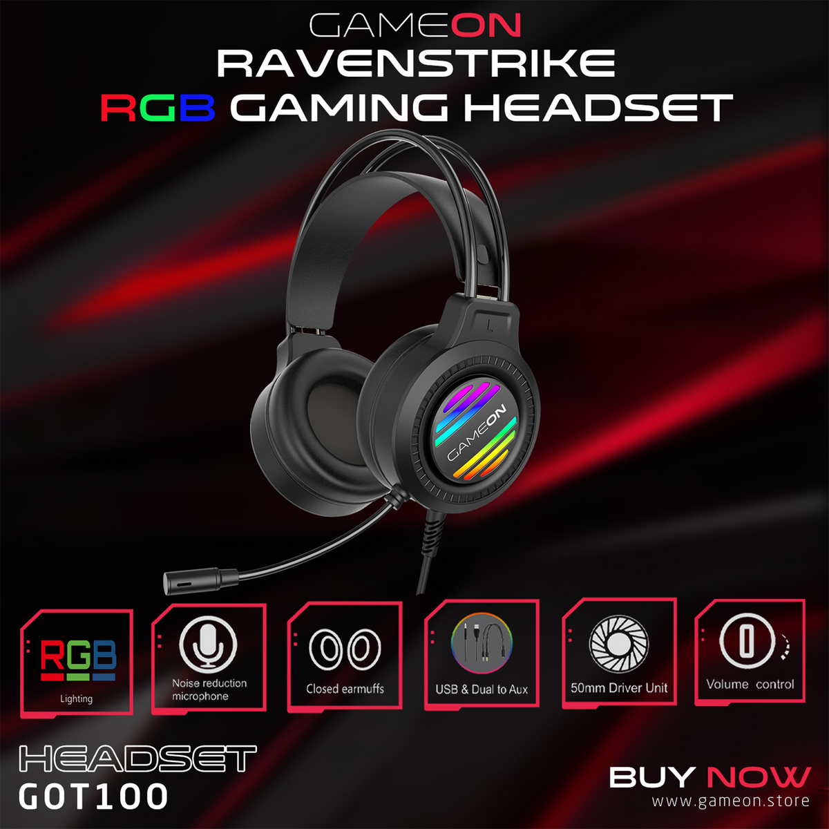 GAMEON GOT100 Ravenstrike RGB Gaming Headset - Black