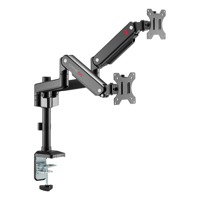 GAMEON GO-3356 Pole-Mounted Gas Spring Dual Monitor Arm, Stand And Mount For Gaming And Office Use, 17" - 32", Each Arm Up To 9 KG, Black