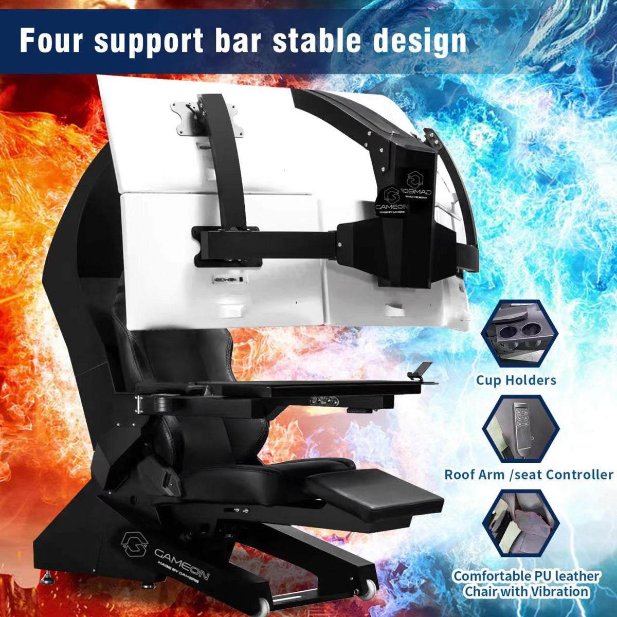 GAMEON IW-320 Zero Gravity Reclining Computer Workstation Gaming Simulator Chair/Cockpit – Black