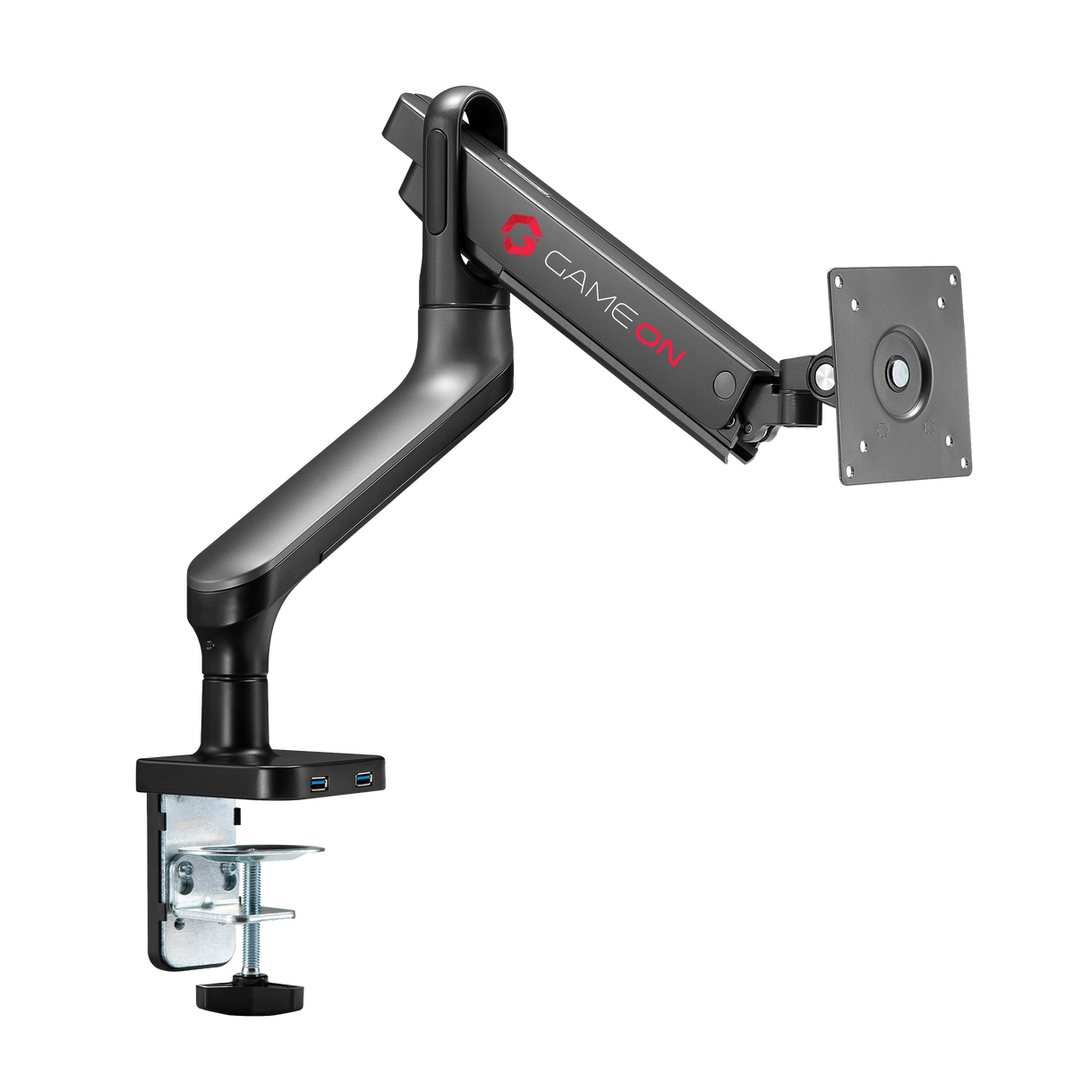 GAMEON GO-2137 Premium Aluminum Spring-Assisted Single Monitor Arm, Stand And Mount For Gaming And Office Use, 17" - 33", With USB Port, Each Arm Up To 9 KG, Space Grey