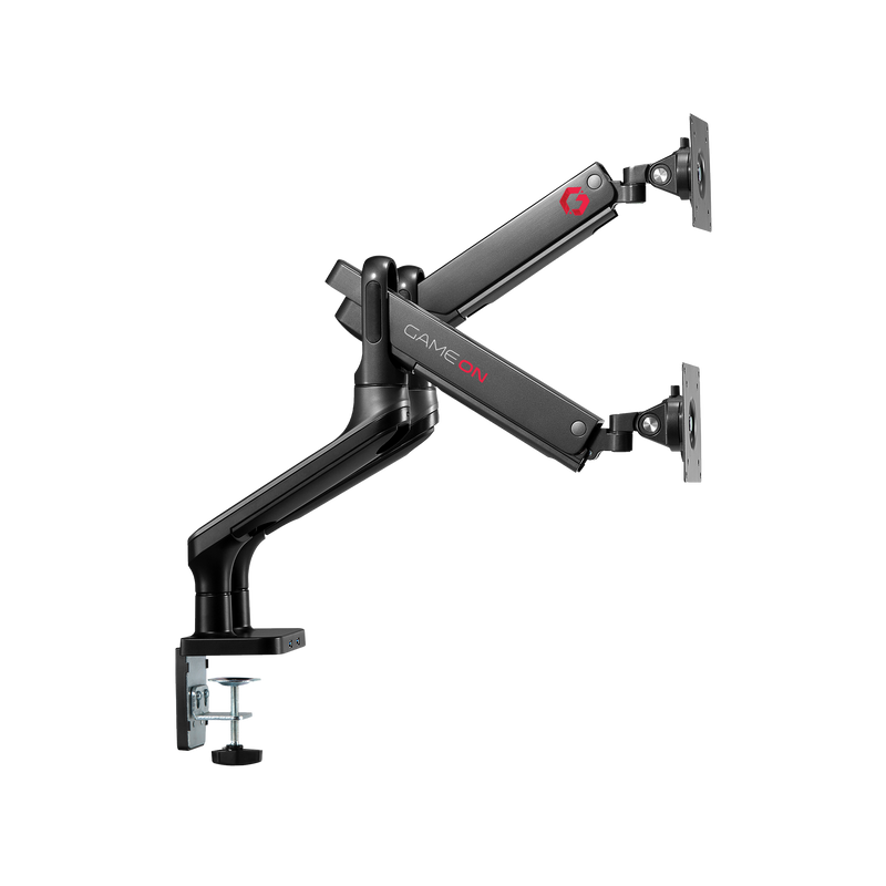 GAMEON GO-2144 Premium Aluminum Spring-Assisted Dual Monitor Arm, Stand And Mount For Gaming And Office Use, 17" - 33", With USB Port, Each Arm Up To 9 KG, Space Grey