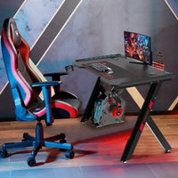 GAMEON Hawksbill Series RGB Flowing Light Gaming Desk (Size: 1200-600-720mm) With (800*300*3mm - Mouse pad), Headphone Hook & Cup Holder - Black
