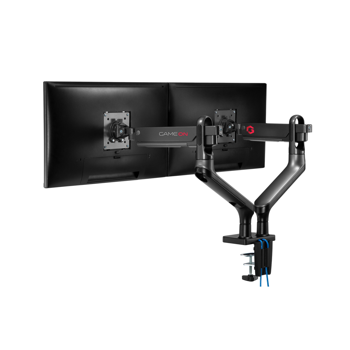 GAMEON GO-2144 Premium Aluminum Spring-Assisted Dual Monitor Arm, Stand And Mount For Gaming And Office Use, 17" - 33", With USB Port, Each Arm Up To 9 KG, Space Grey