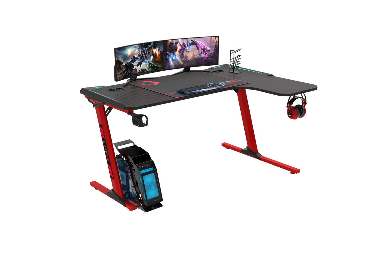 GAMEON Phantom XL-L Series L-Shaped RGB Flowing Light Gaming Desk With Mouse pad, Headphone Hook, Cup Holder, Cable Management, Gamepad Holder, Qi Wireless Charger & USB Hub - Black